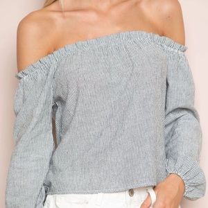 Brandy Melville off the shoulder striped blue top